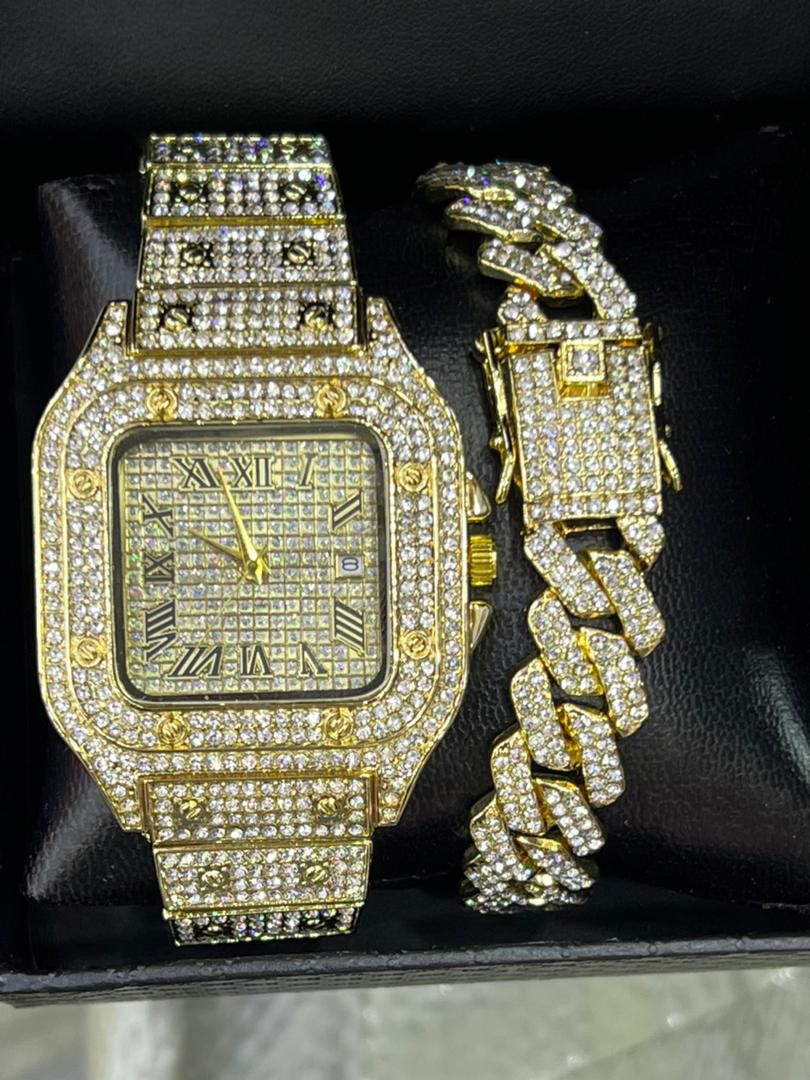 3pcs Watch Bracelet Necklace Set For Men Women