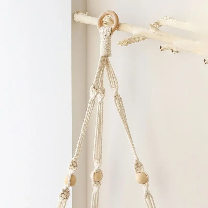 1 Set Wood Wall Shelf Macrame Swing Hanging Floating Display