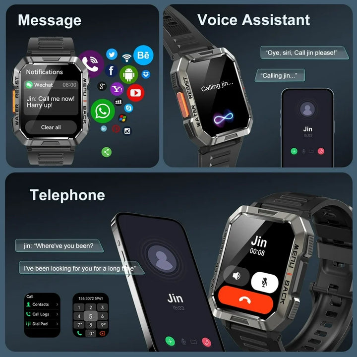 Voice Assistant Bluetooth Call with LED Flashlight Smart Watch