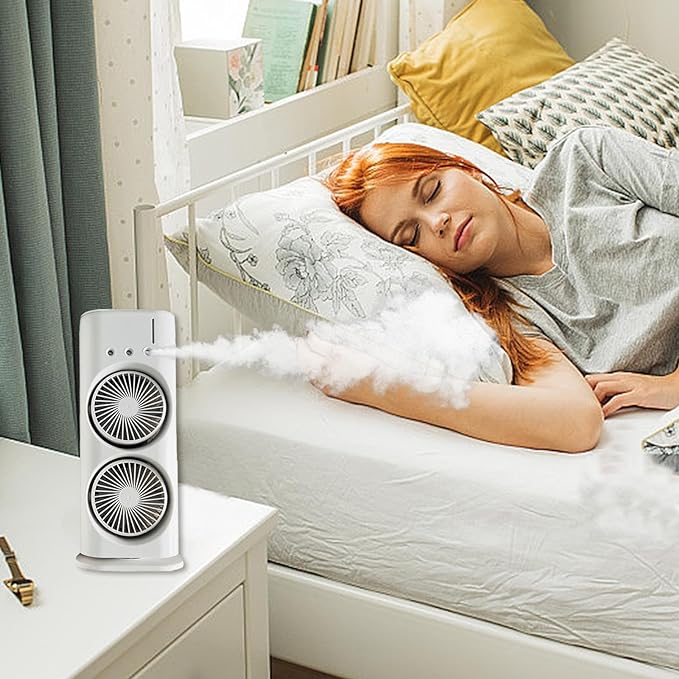 Double-Headed Rechargeable/USB Desk Air Cooler Night Light for Office Home