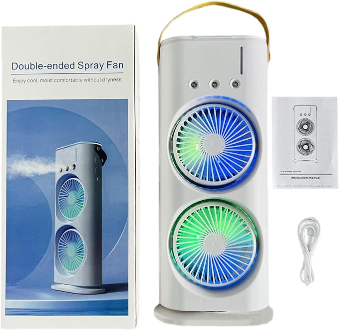 Double-Headed Rechargeable/USB Desk Air Cooler Night Light for Office Home
